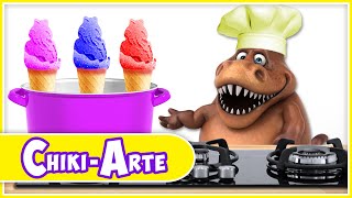 Un Dinosaurio Cocinero Hace Helados de Colores | Los Juguetes Son Divertidos