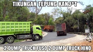 2 Dump Truck Fuso Fighter Dan 2 Dump Truck Hino Lohan Muatan Pasir Ditikungan Tepung Kanjut