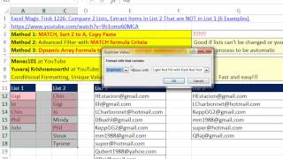 Excel Magic Trick 1229 Extract Items NOT in List 1: Conditional Format Unique Values & Sort by Color
