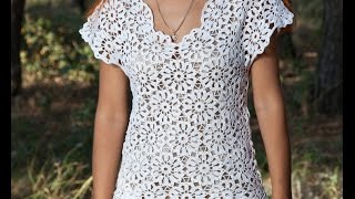 Как связать блузку.Кофточка летняя - 1 часть - Crochet blouse summer - вязание крючком из мотивов