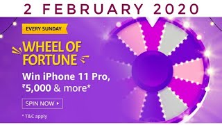 Amazon Wheel Of Fortune Quiz Answers Today | Win IPhone 11 Pro | 2 February 2020