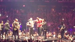 LeBron James and Justin Timberlake do a shot together at Cleveland concert
