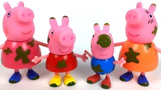UNBOXING PEPPA PIG'S MUDDY PUDDLES FAMILY AND FUN AT PEPPA'S HOUSE  GEORGE'S FORT AND TREEHOUSE