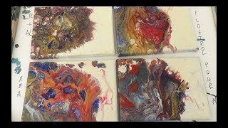 4 холста для сравнения.  Заливка акрилом. Что  лучше?ПВА/ Pouring medium/ Флоетрол ? Какой силикон