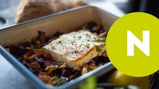 Grillezett feta sajt sültcékla-ágyon recept | Nosalty