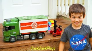 Bruder Trucks Surprise Toy Unboxing: Tractor Trailer + Forklift | Kid Playing