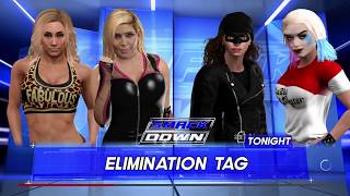 WWE 2K17 Selina Kyle Alt.Attire,Harley Quinn VS Natalya,Carmella Elimination Tag Match