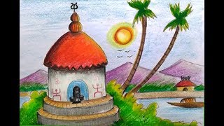 how to draw village temple for kids