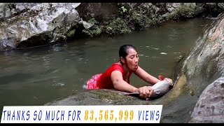 Survival skills: Catch big fish 5 Kg by hand in waterfall - Cooking big fish eating delicious #20