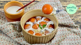 Biji Salak - Indonesian Sweet Potato Balls in Palm Sugar Syrup and Coconut Milk Sauce. Ramadan Menu