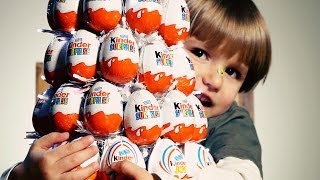 Sammie is opening 10 Kinder Surprise Eggs our Kinder Christmas Tree​​​