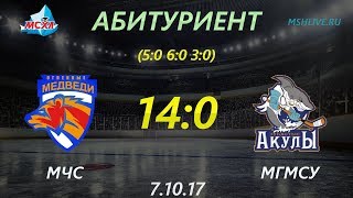 Дивизион "Абитуриент". ХК "Огненные медведи" МЧС- ХК "Зубастые акулы" МГМСУ  14:0