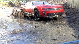 High Volts RC - RC Camaro Rally Car Mud Bashing! Tamiya TT-01 Mudding