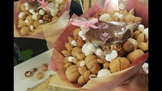 Вкусный букет из орехов и мармелада Delicious bouquet of nuts and marmalade with their own hands