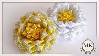 Резинки для волос из узкой ленты 1,2 см. Канзаши. МК. / DIY. Kanzashi. Scrunchy.