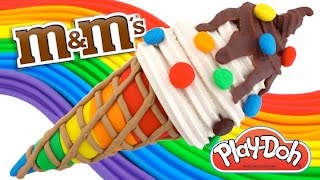 Play-Doh How to Make a Rainbow Waffle Cone with Ice Cream & M&Ms * RainbowLearning