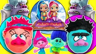 Trolls Movie Poppy & Branch Play-Doh Drill N Fill Heads with Shimmer & Shine and the Bergen Chef!