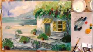 Как рисовать акрилом?  Домик у моря.