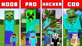 Minecraft Battle: ZOMBIE MUTANT CHALLENGE - NOOB vs PRO vs HACKER vs GOD in Minecraft Animation