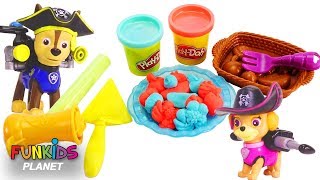 PAW PATROL Pups Feeding Baby Marshall Play Doh Pie and Ice Cream | Fun Kids Toys