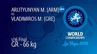 1/16 GR - 66 kg: M. ARUTYUNYAN (ARM) df. M. VLADIMIROS (GRE) by TF, 9-0