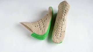 Следки для дома с узором "Ромбы".  Крючком тапочки.  (14.11.2019). // Crochet women's Slippers.