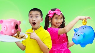 Emma Pretend Play with Piggy Bank Toy and Learning How to Save Money