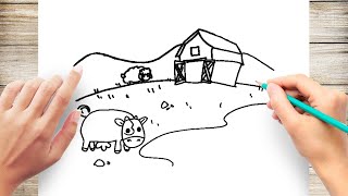 How to Draw a Farm Step by Step