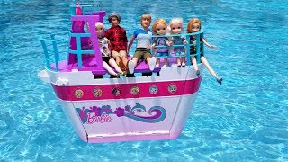 BOAT trip ! Elsa and Anna toddlers on cruise ship - Barbie is captain - vacation - pool - water fun