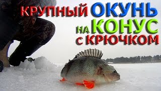 Зимняя рыбалка.Крупный ОКУНЬ на КОНУС с крючком.