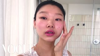 Model Yoon Young Bae’s Guide to Cool-Girl Glitter Eyes and Red Lipstick | Beauty Secrets | Vogue