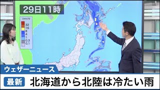 北海道から北陸は冷たい雨