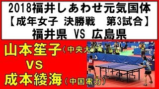 山本笙子(中央大学) vs 成本綾海(中国電力) 卓球 国体 2018【成年女子 決勝戦】福井×広島 第3試合