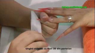 Tutorial - Stiletto nails with 3D acrylic flowers nail art