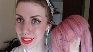 ASMR - Crossdressing wig and lip gloss - personal attention, hair brushing, softspoken