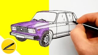 Автомобиль Жигули ВАЗ-2107 ★ Как Нарисовать Машину ★ Рисуем Жигули седан