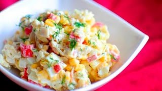 Салат из крабовых палочек с маслинами. Salad with crab sticks with olives.