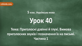 #40 Приголосні дзвінкі й глухі. Вимова приголосних. Частина 1. Відеоурок з української мови 5 клас
