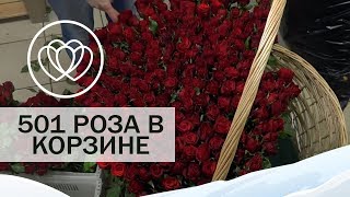 501 красная роза. Как собрать роскошную корзину роз
