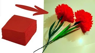 Гвоздики из салфеток к 9 мая / Объемные гвоздики своими руками / Как сделать гвоздику поэтапно