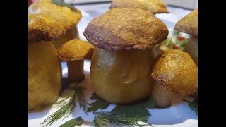Картофель фаршированный грибами.