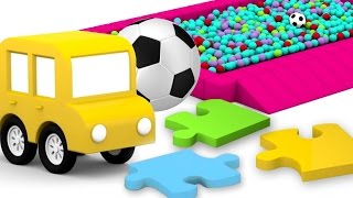 Die Brücke aus Puzzleteilen: Zeichentrick für Kinder mit Spielzeugautos. Die 4 kleinen Autos