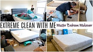 EXTREME DECLUTTER AND CLEAN WITH ME | MASTER BEDROOM MAKEOVER TIME LAPSE| DIY BED FRAME