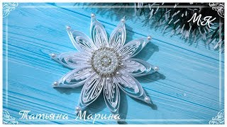 Новогодняя Снежинка из узкой ленты Канзаши МК/ DIY❄️