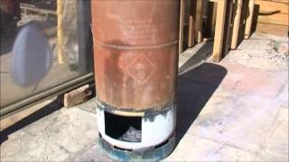 Rocket stove heater built in firebox.