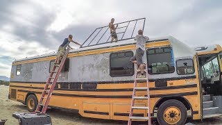 Skoolie Roof Deck Build Begins ~ Removing School Bus Decals