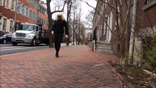 020520 - Crossdresser Walks In Long Hobble Skirt and 5 3/4" Heels Through The City