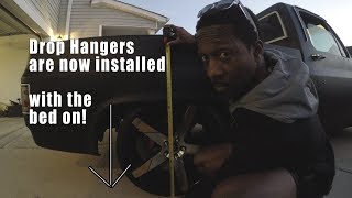 Drop hanger installation on Chevrolet C10.  DEFYING GRAVITY!!!