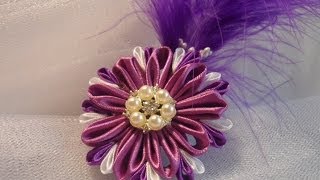 Мастер класс Канзаши: как сделать Брошь канзаши / Kanzashi flowers tutorial