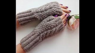 МК Как связать митенки спицами. 1 часть. Женские митенки по кругу.